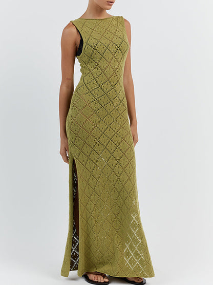 Knitted Slit Holiday Beach Maxi Dress