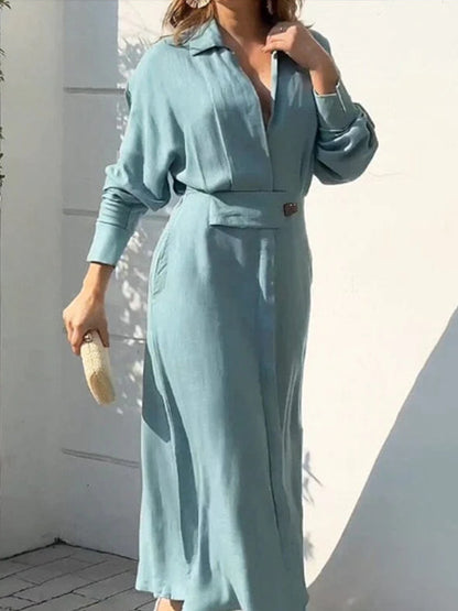 Long Sleeves Buttoned Shirt Maxi Dress