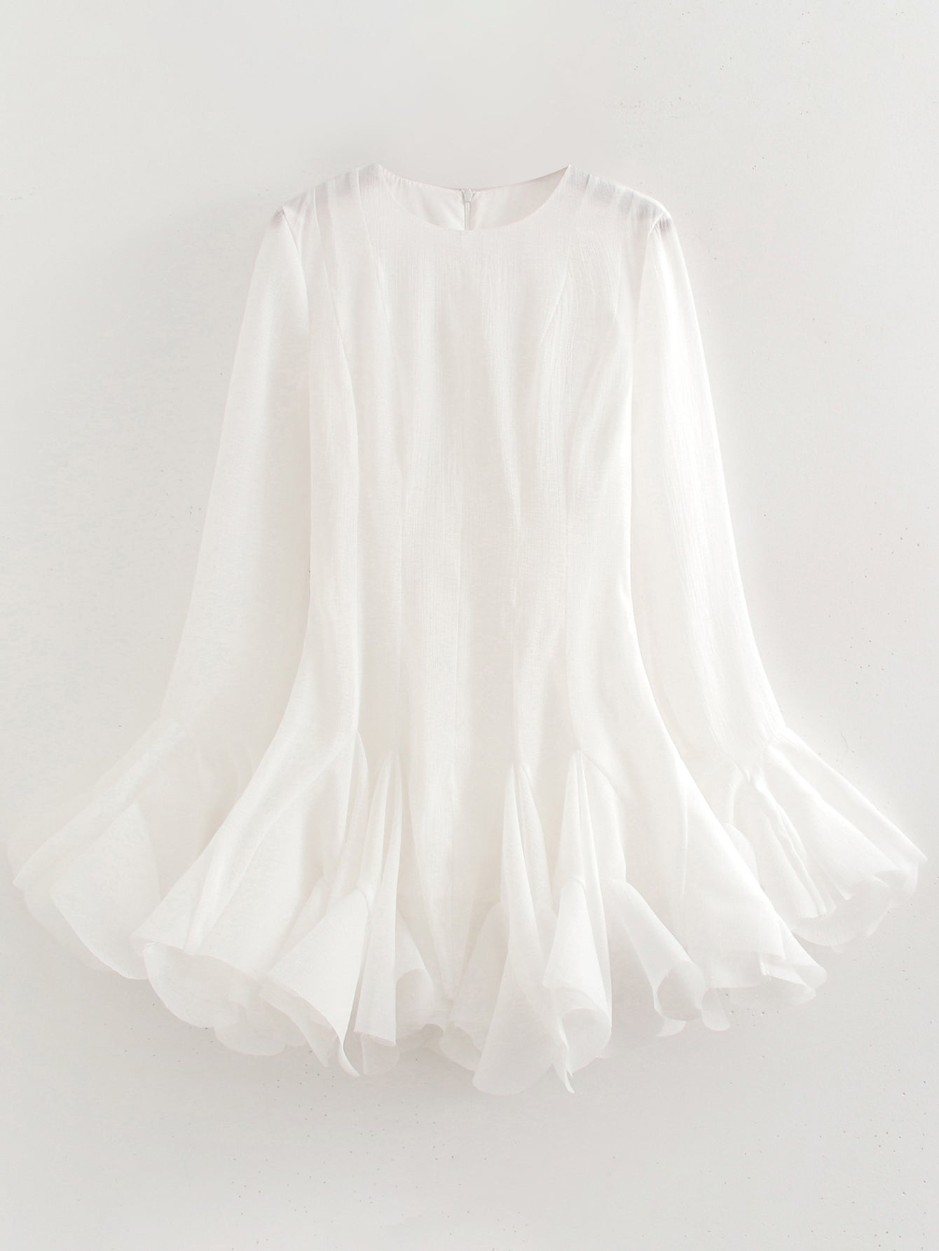Laminated Ruffled Tulle Tutu Dress Summer Sweet Round Neck Flared Sleeves Slim Fit Short Mini Dress