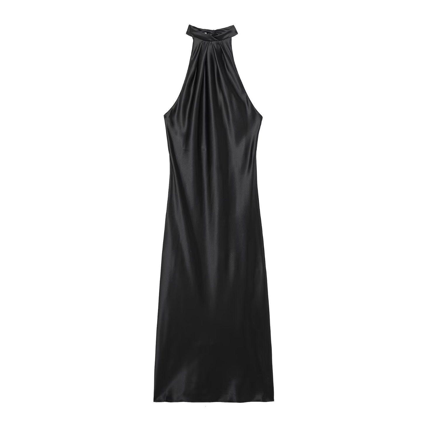 Spring Backless Silk Satin Texture Dress Hanging Collar Maxi Dress