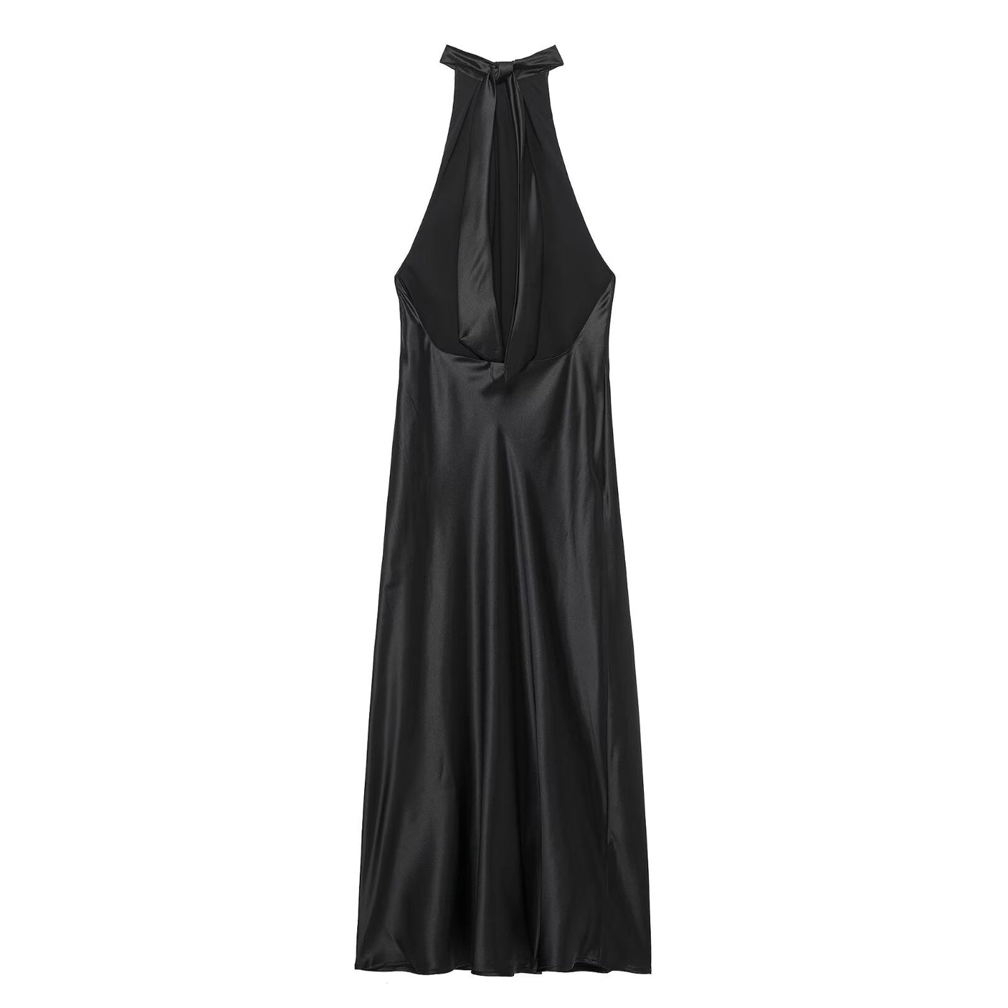 Spring Backless Silk Satin Texture Dress Hanging Collar Maxi Dress
