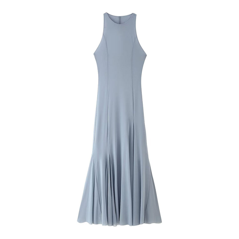 Slim Fit Wide Hem Silk Net Midi Dress