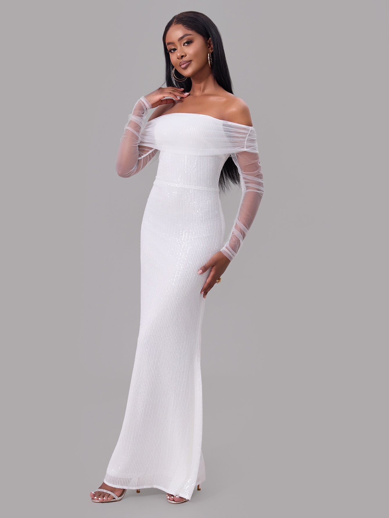 Spring Clothing Off the Shoulder Mesh See Through Maxi Dress
