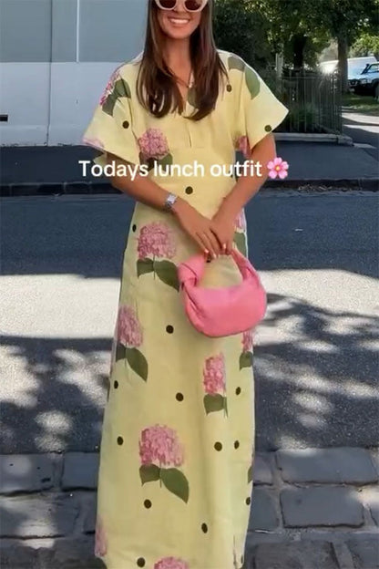 Jasmine Linen Blend Polka Dot Wide Sleeve Shirt Maxi Dress