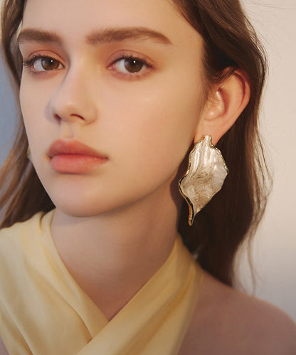 Hammered Metal Irregular Leaf Drop Earrings
