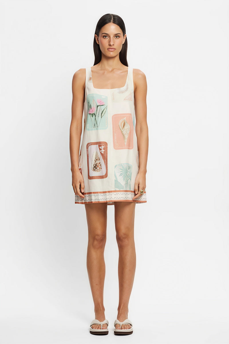 Linen Print Bagsy Fit Summer Beach Mini Dress