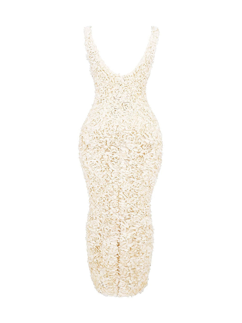 Creme Plunge Appliqué Maxi Dress-carena