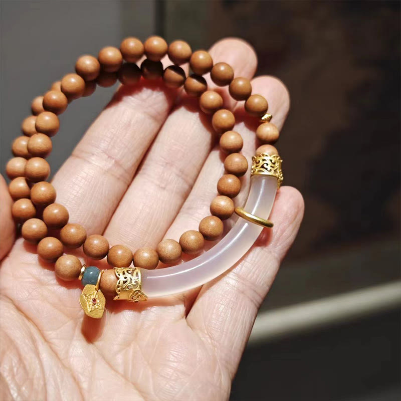 14-16cm Gray Agate Sandalwood Chalcedony Cuff Bracelet for Calm