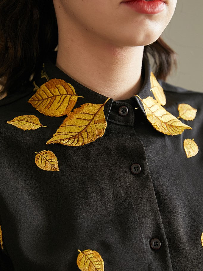 Golden Leaf Embroidered Blouse