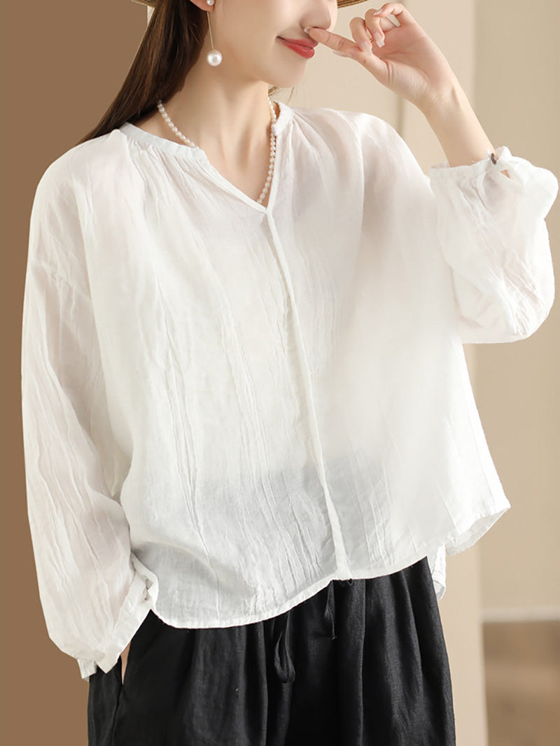 Spring Ramie V-neck Blouse Co1013