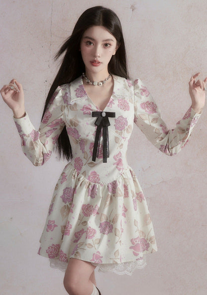 Romantic Lace-trimmed Mini Dress With Bow Detail