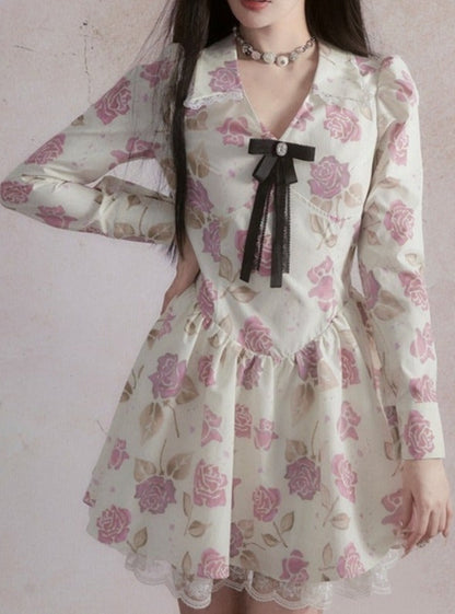 Romantic Lace-trimmed Mini Dress With Bow Detail