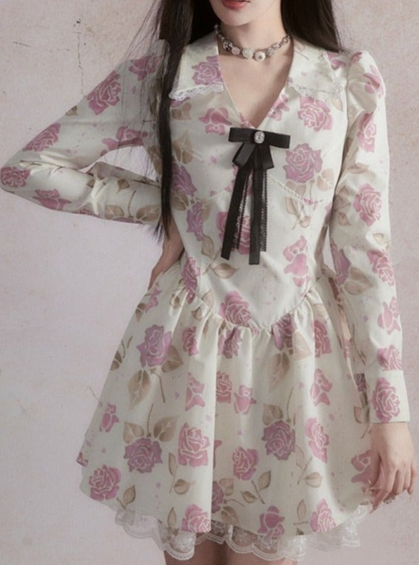 Romantic Lace-trimmed Mini Dress With Bow Detail