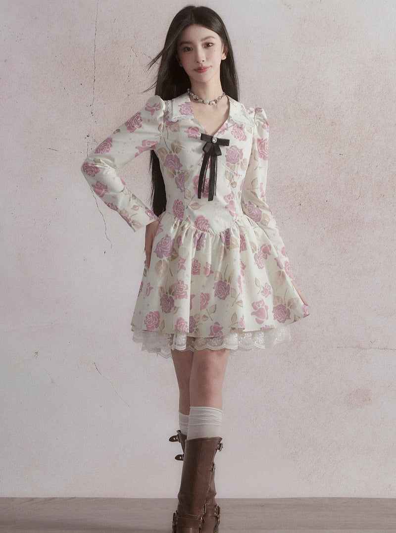 Romantic Lace-trimmed Mini Dress With Bow Detail