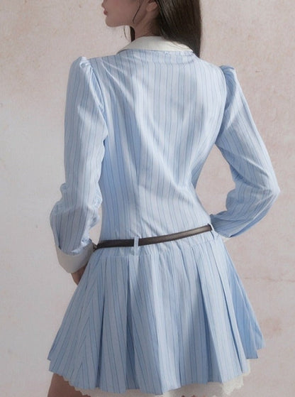 -inspired Ruffled Chambray Mini Dress With Belt
