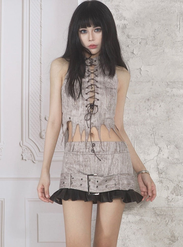 Ariadnaw Grunge Layered Mini Skirt With Matching Leg Warmers - Gray/black ()