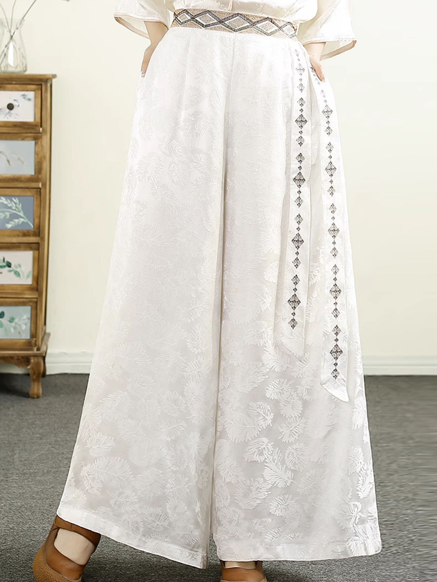Summer Jacquard Spliced Wide-leg Pants Cv1009