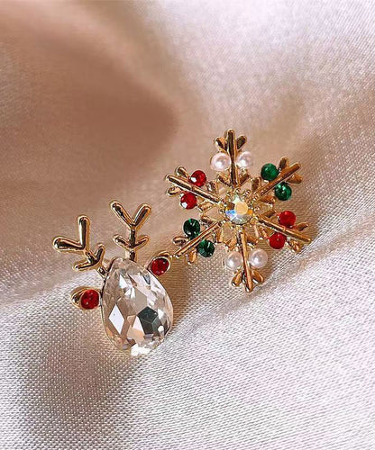 Multicolor Sterling Silver Overgild Asymmetric Crystal Snowflake Pronghorn Stud Earrings