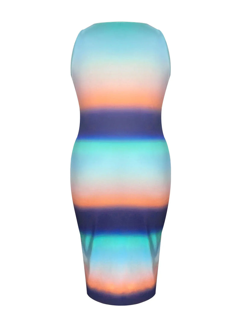4xl 5xl Striped Gradient Bodycon Cami Dress Notch Neck Sleeveless Printing Midi Dress for