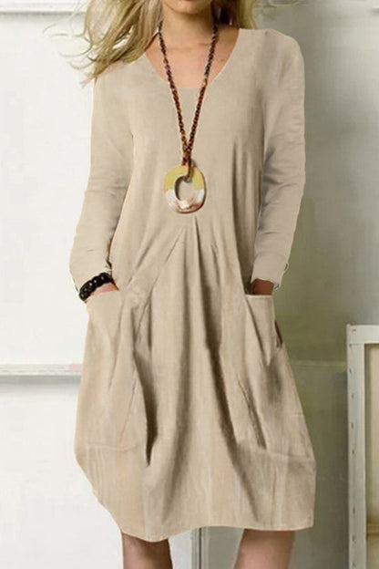 Loose Long Dress Color Pocket Dress
