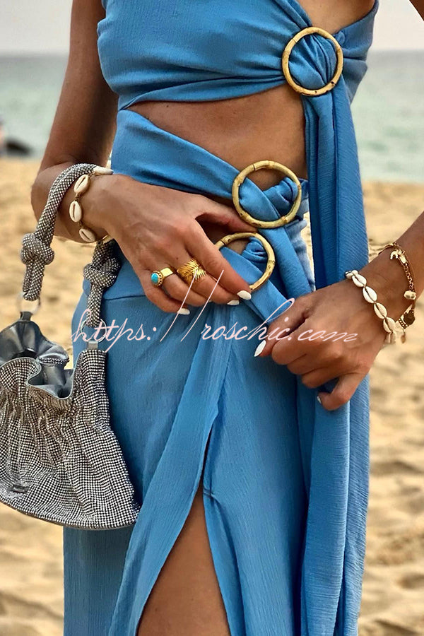 As As the Sky Side Waist Ring Hollow Design Slit Vacation Maxi Dress