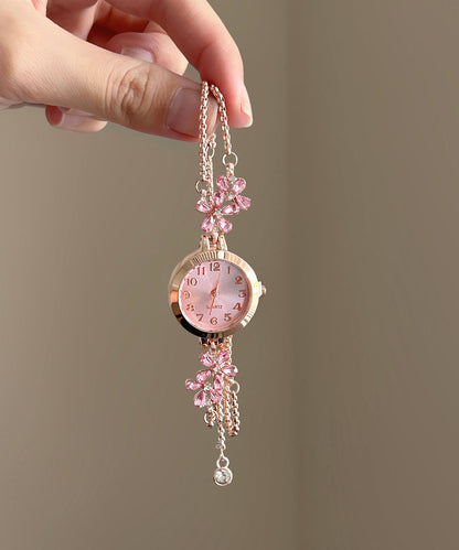 Pink Alloy Zircon Chain Tassel Watches