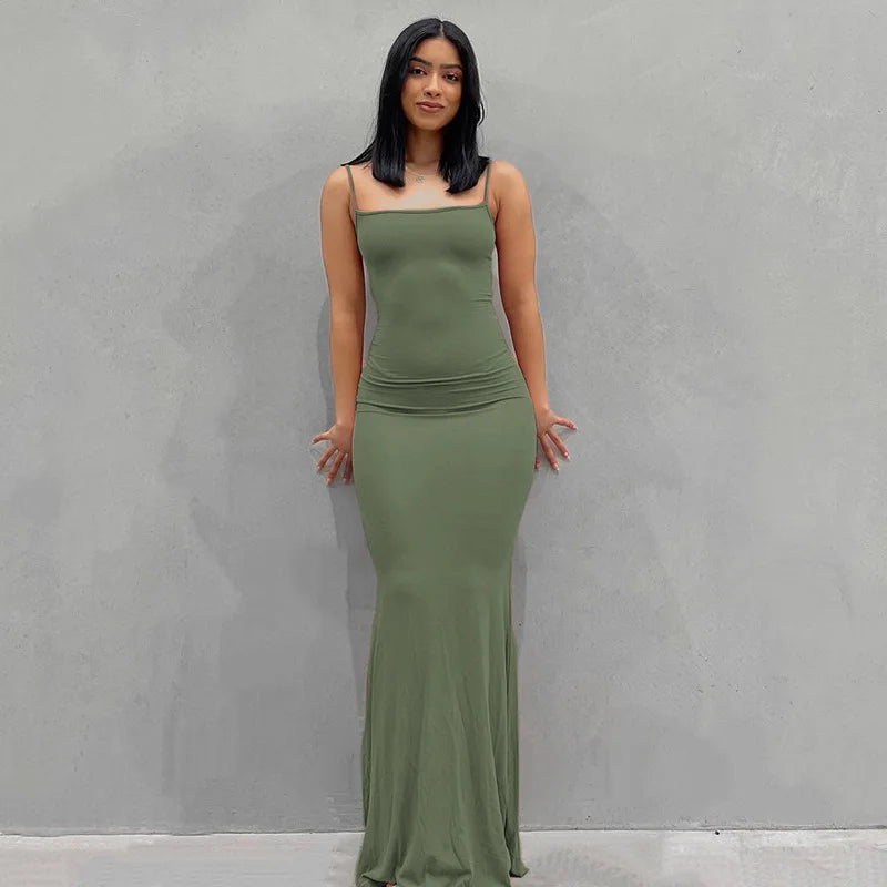 Dresses for Spaghetti Strap Black Long Dress Evening Y2k Sleeveless Skinny Bodycon Maxi Vestidos