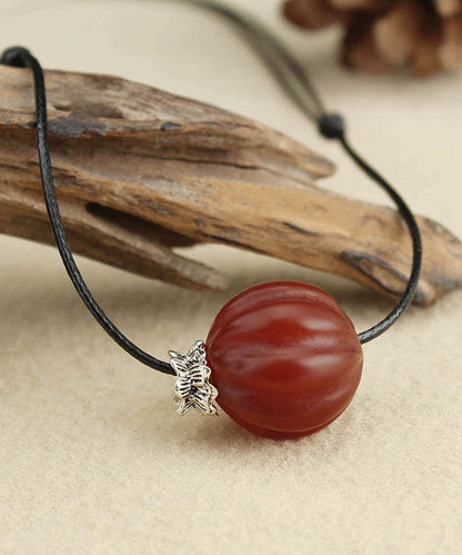 Red Agate Pumpkin Shaped Frosted Pendant Necklace