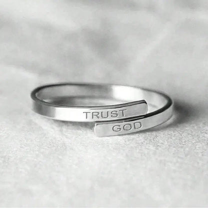 Silver Trust God Engraved Ring - (adjustable)