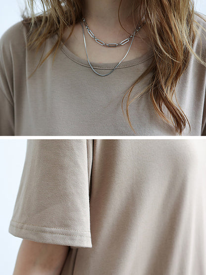 Simple Loose Short Sleeves Color Round-neck Maxi Dresses