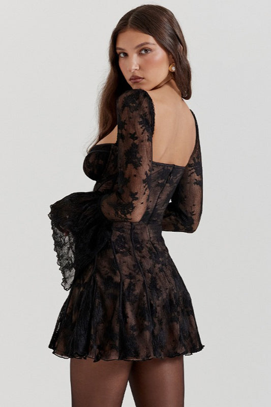 Lace Bell Sleeve Bandeau Mini Dress