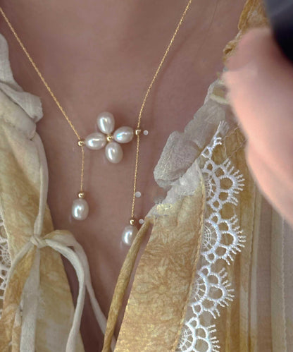 Classy Gold Metal Pearl Adjustable Pendant Necklace