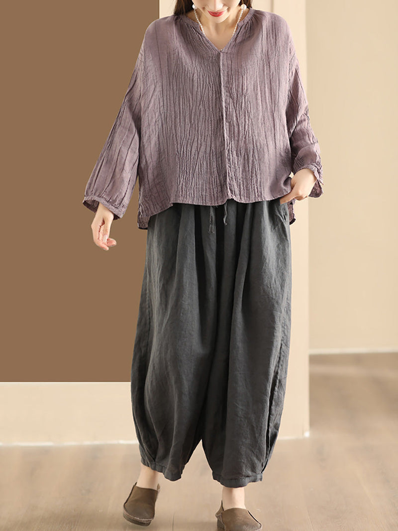 Spring Ramie V-neck Blouse Co1013