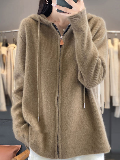 Autumn 100%wool Hooded Cardigan Sweater Ba1059