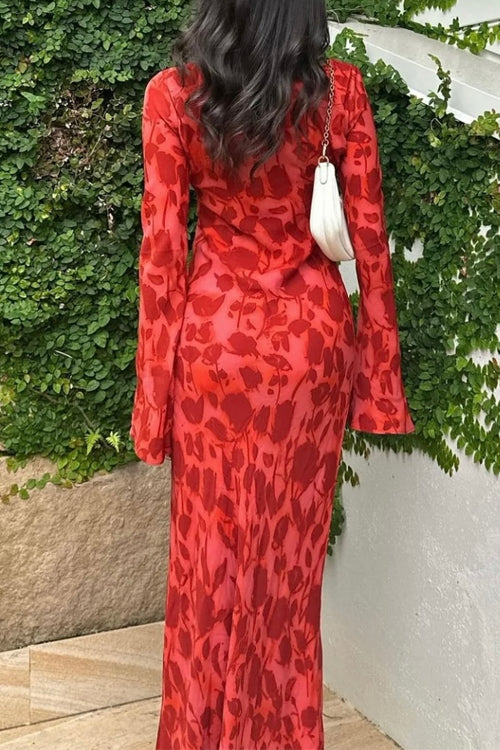 Bell Long Sleeves Print Maxi Dress