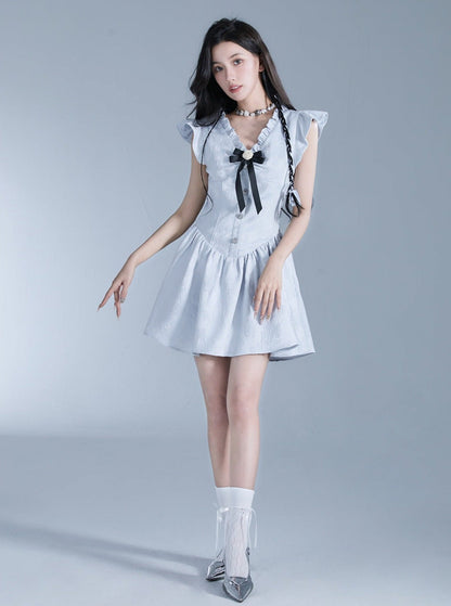 Sweet Lolita Flutter Sleeve Mini Dress With Bow Detail