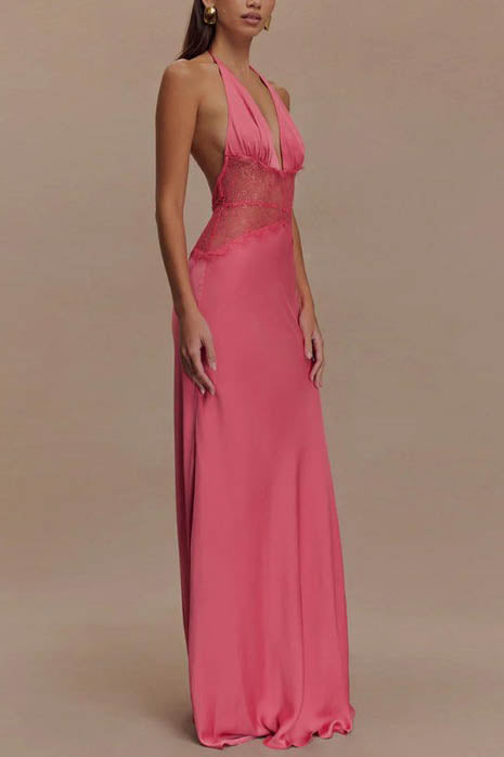 Halter Patchwork Backless Maxi Dress