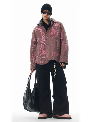 Washed Pleated Wide Leg Cargo Pants
