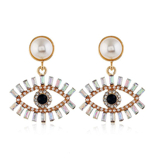 Devil's Eye Pearl Alloy Earrings