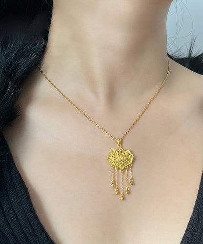Gold Sterling Silver Overgild Lucky Lock Tassel Pendant Necklace