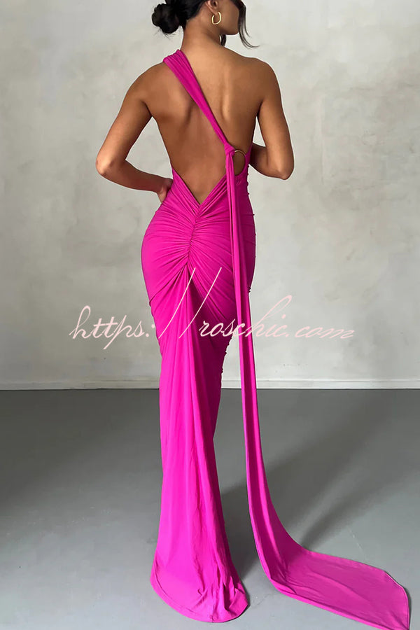 Backless Pleated Slim Color Sleeveless Maxi Dress
