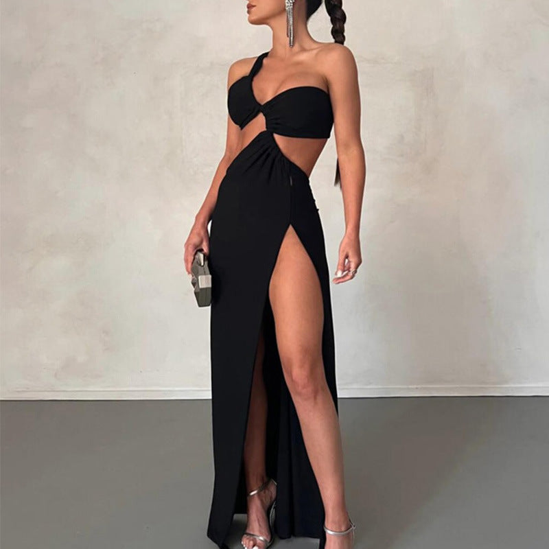 Cold Shoulder Slit Holiday Maxi Dress