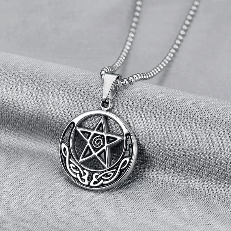 Pentacle Crescent Moon Witch Necklace