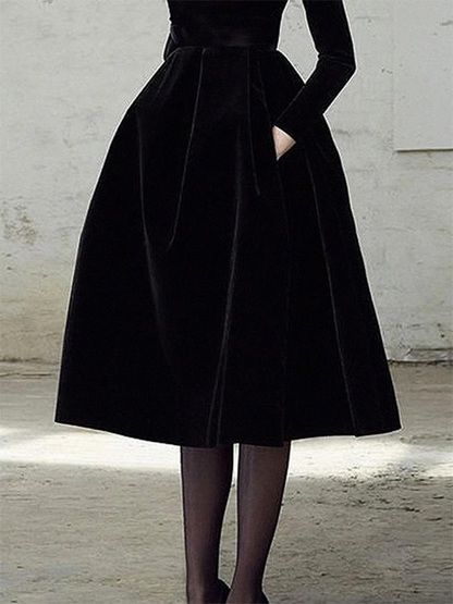 Long Sleeves Skinny Color High Neck Midi Dresses