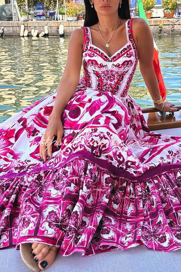 Print Suspender Patchwork Maxi Dress