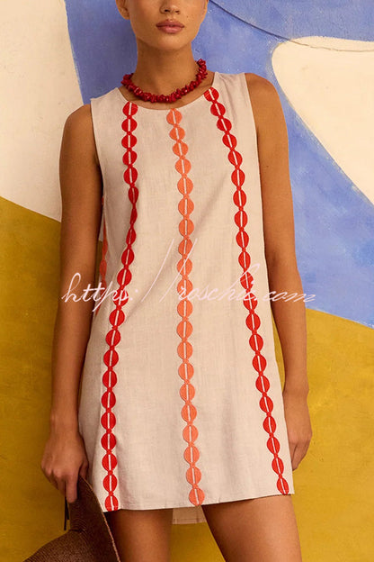 Unique Printed Round Neck Sleeveless Loose Mini Dress
