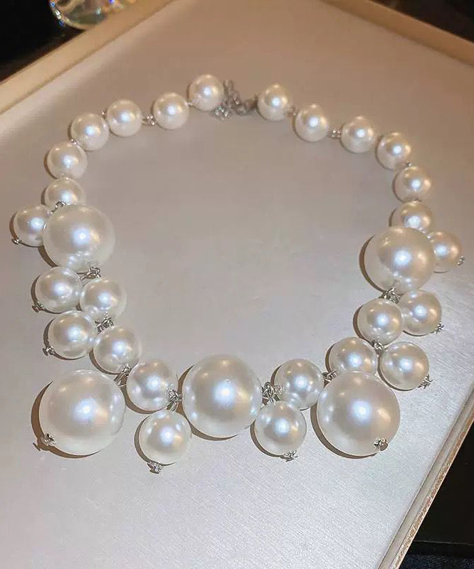 White Alloy Pearl Beading Tassel Pendant Necklace