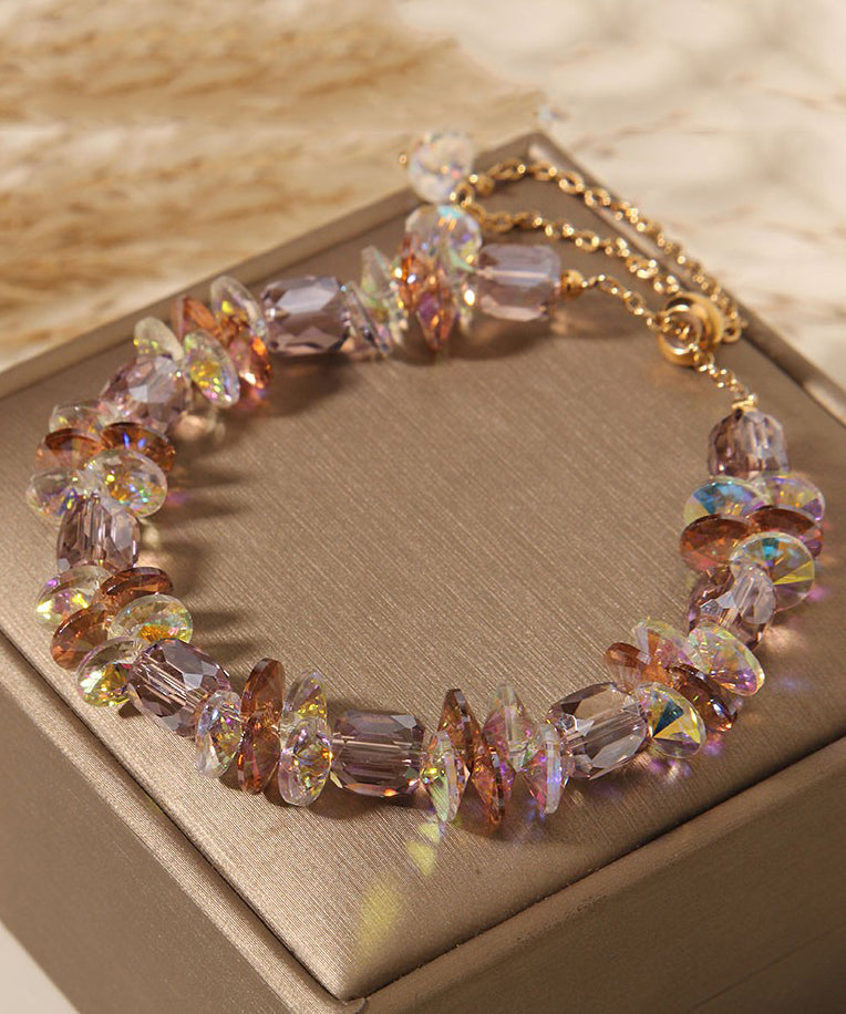 Pink Alloy Crystal Beading Pull-out Charm Bracelet