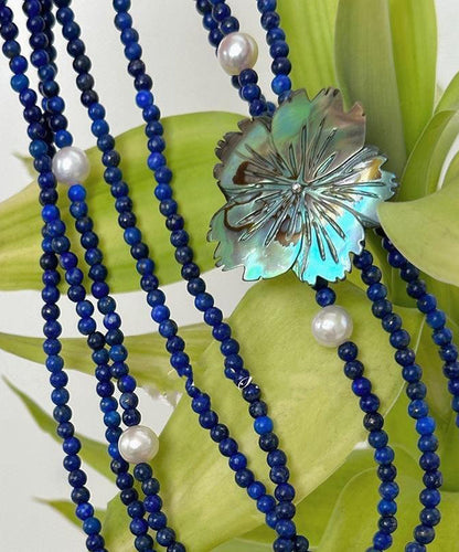 Blue Alloy Pearl Beading Layered Gratuated Bead Necklace