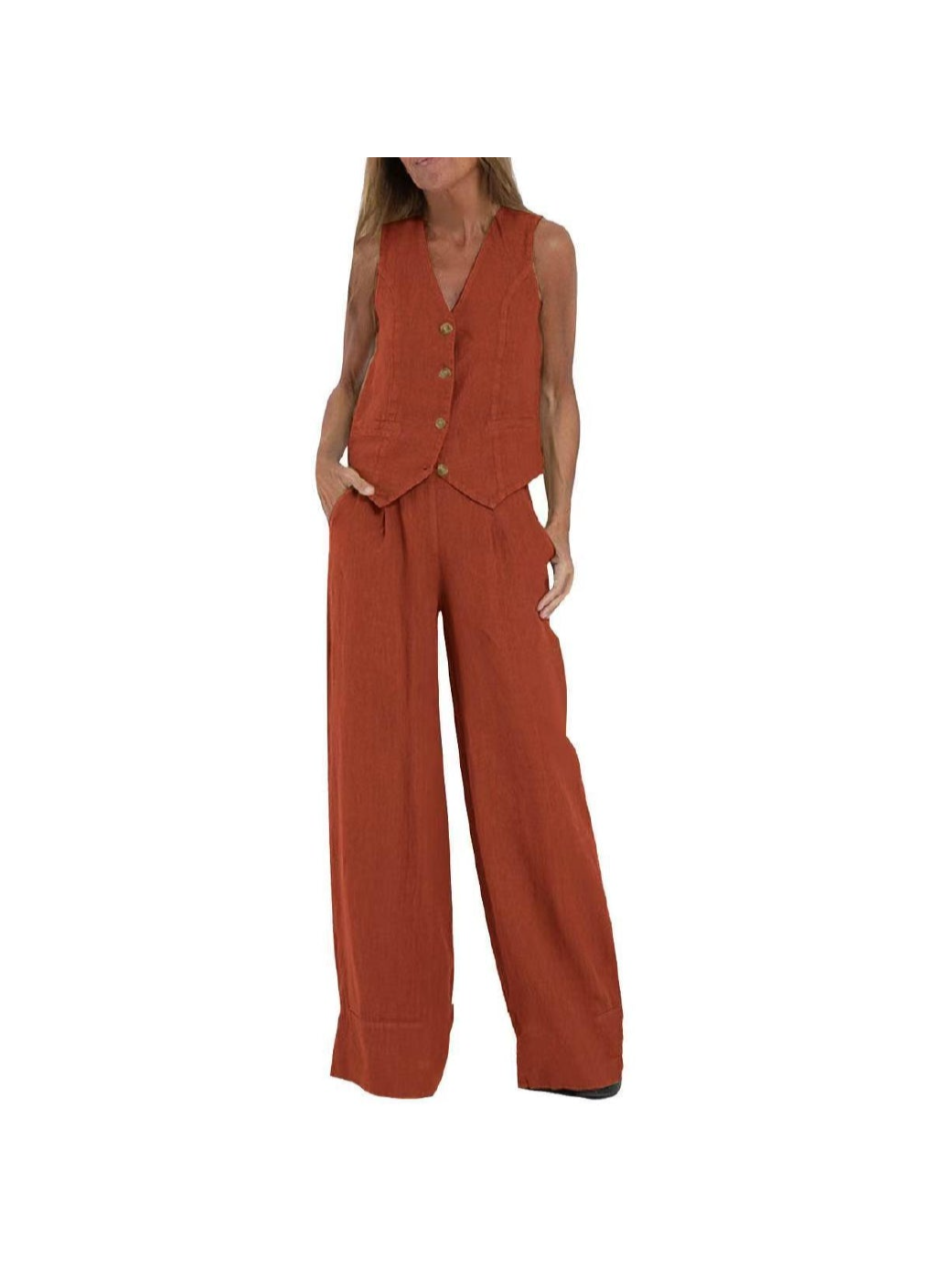 Waist Coat Vest & Wide Leg Pants Coord Set